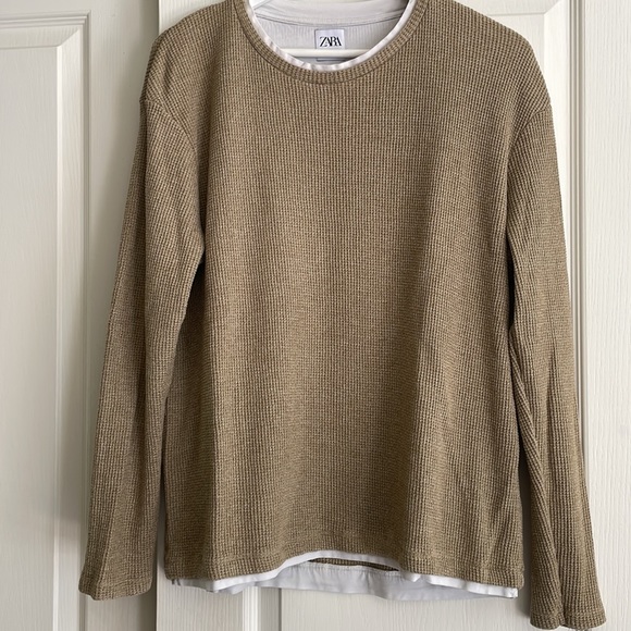 Zara Men’s Waffle Long Sleeve Sweater Size Large - Picture 1 of 9